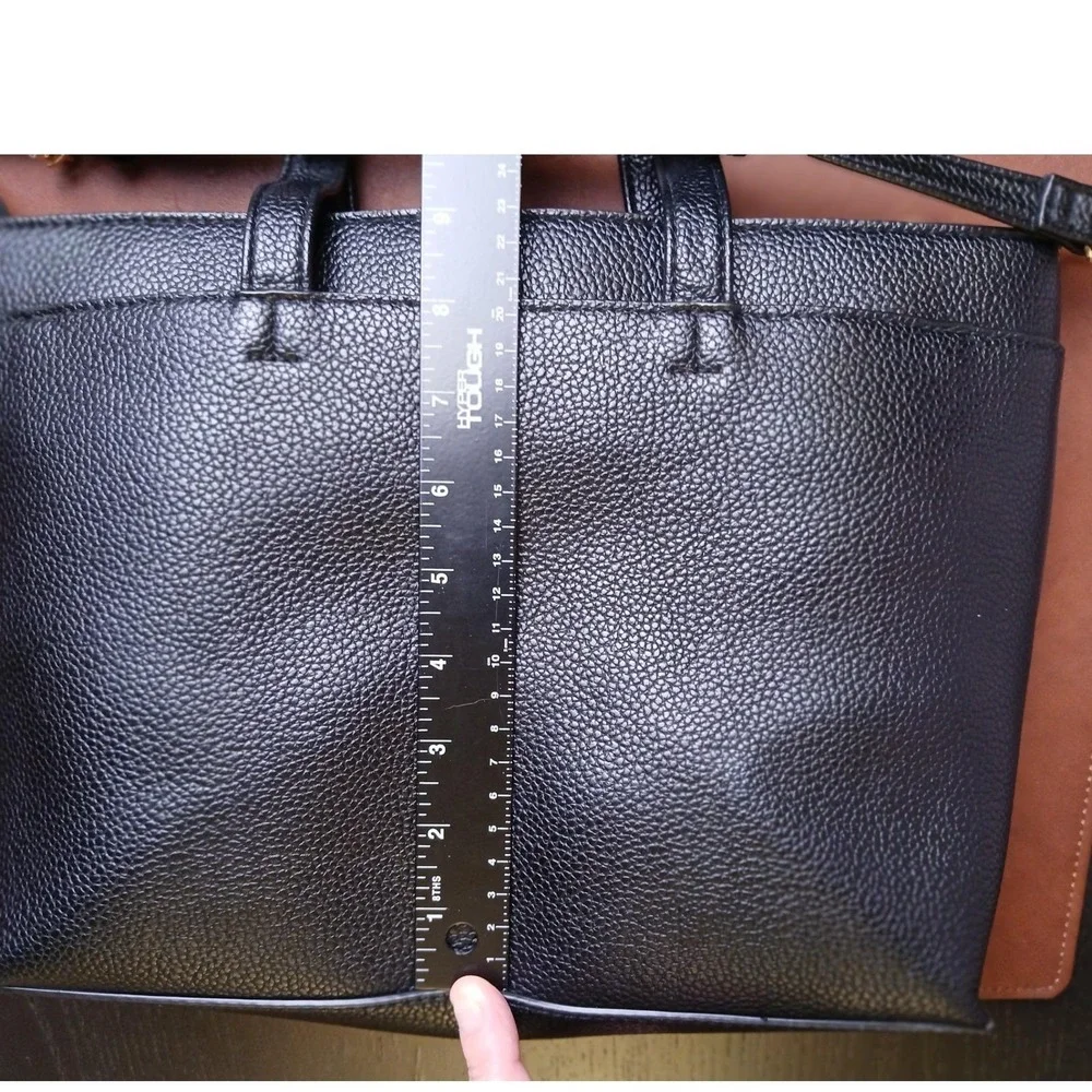 A New Day Black Pebbled Faux Leather‎ Triple Compartment Tote Crossbody Bag